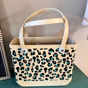 BOGG BAG Beige and Teal Leopard Tote
